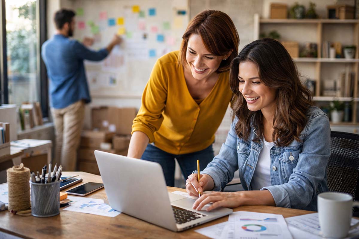 Female entrepreneur working naturally in candid behind-the-scenes business environment authentic marketing