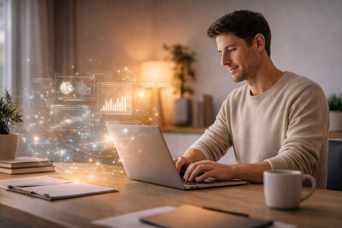 AI in marketing 2026, Human working alongside AI interface showing collaboration in modern marketing