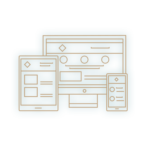 Responsive web design icon showing desktop, tablet, and mobile layouts for UK SMEs.
